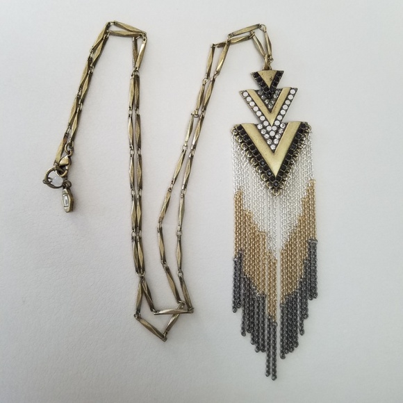 SOLD - Faux Gold Arrow Fringe Necklace & Earrings - Picture 4 of 8